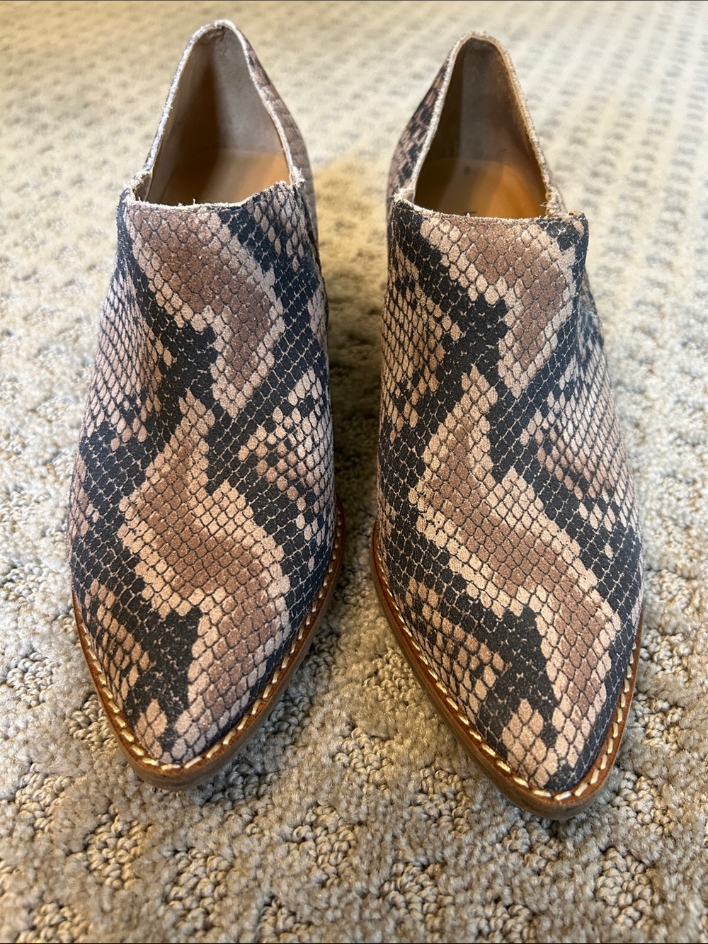 Lucky Brand Women's Snake-Print Pointed Slip-On Mules in Brown and Black